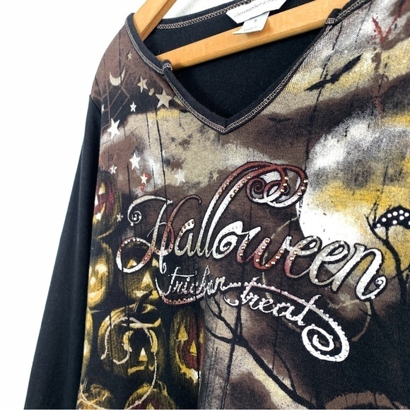 Y2K Halloween Gothic Rhinestone Knit Long Sleeve Sz S - Picture 4 of 7